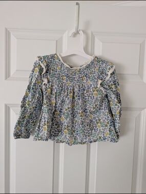 Mini Boden Blue, Yellow & Green Floral Smocked Blouse